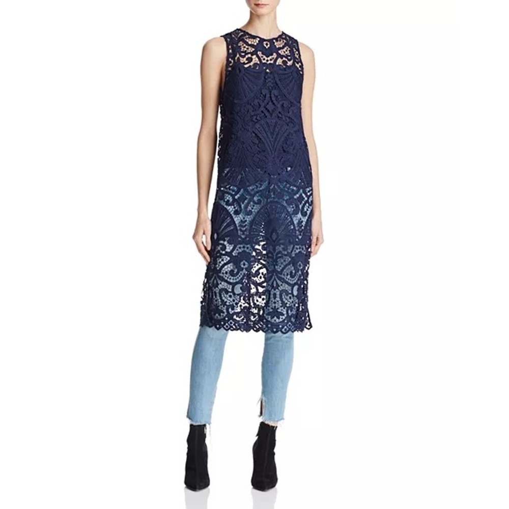 Alice + Olivia Kelissa Navy Blue Guipure Lace Sleeveless Tunic‎ Dress XS